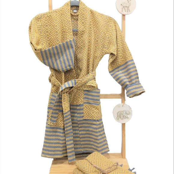 Kids Bathrobe Handmade Turkish Cotton Yellow - Picture 2 of 4